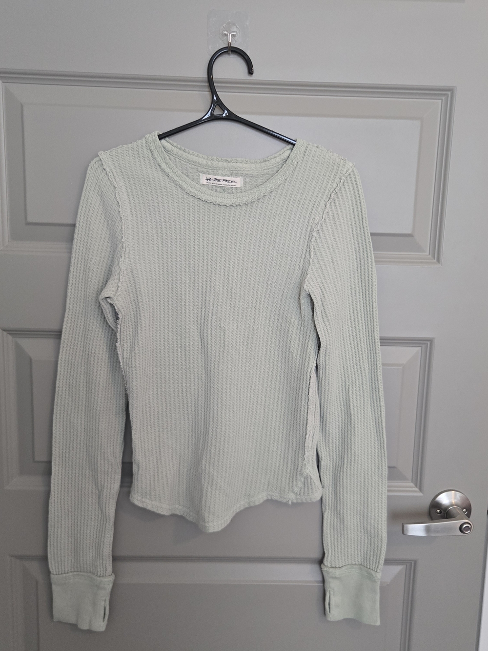 We The Free Sage Waffle-Knit Crew Sweater
